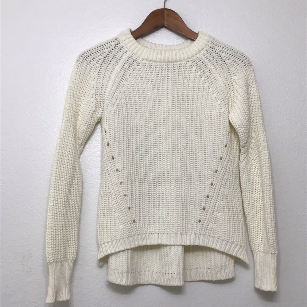 DIP Women’s High/Low Long Sleeve Cream ribbed XS